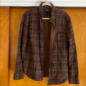 Express Men's Brown and Blue Flannel